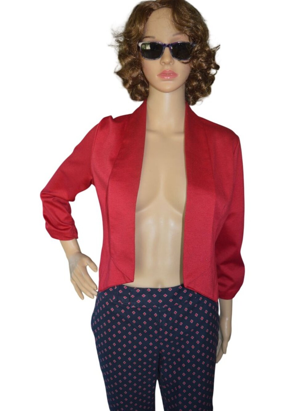 Body Central Red Cropped 3/4 Sleeve Open Front Bolero Jacket Women's Size Medium